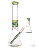OJ Flame - Worked Beakers With Matching Downstem, Horned Slide, and Dry Ash Catcher (14") Green Right