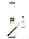 OJ Flame - Worked Beakers With Matching Downstem, Horned Slide, and Dry Ash Catcher (14") Blue Right
