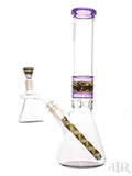 OJ Flame - Worked Beakers With Matching Downstem, Horned Slide, and Dry Ash Catcher (14") Purple Left