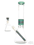 OJ Flame - Worked Beakers With Matching Downstem, Horned Slide, and Dry Ash Catcher (14") Teal Left