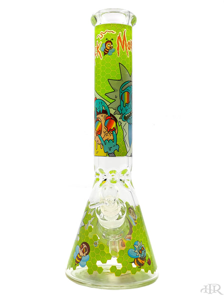 Crystal Glass - Rick and Morty Beaker with Green Honeycomb Detail (14")