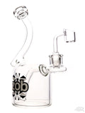 Zob Glass - 75mm Chamber Bubbler with Fixed Downstem (7.5") White and Black Tilt