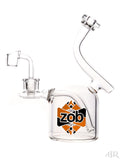 Zob Glass - 75mm Chamber Bubbler with Fixed Downstem (7.5") Orange and Black Left