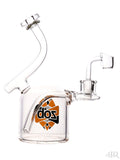 Zob Glass - 75mm Chamber Bubbler with Fixed Downstem (7.5") Orange and Black Right