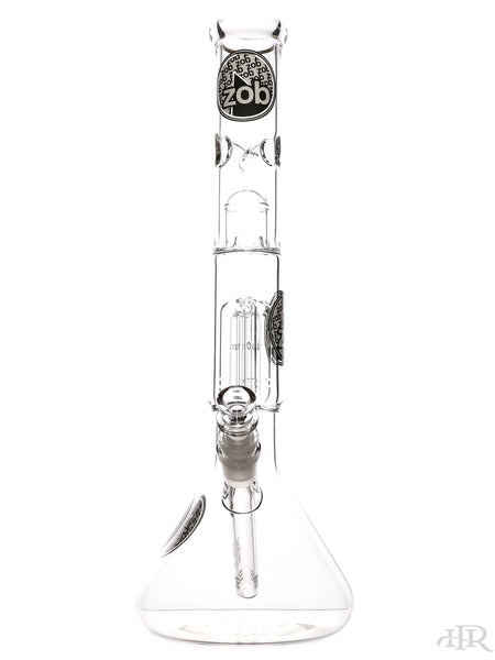 Zob Glass - Mini Beaker with 4-Arm Tree Perc and Splash Guard (14") Black and White