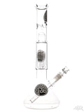 Zob Glass - Mini Beaker with 4-Arm Tree Perc and Splash Guard (14") Black and White Right
