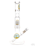 Zob Glass - Mini Beaker with 4-Arm Tree Perc and Splash Guard (14") Blue and Yellow Right