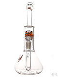 Zob Glass - Beaker Wubbler with Stemless Inline Diffuser and 8-Arm Tree Perc Orange Checker Front Angle