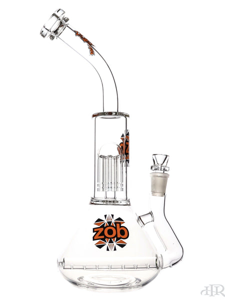 Zob Glass - Beaker Wubbler with Stemless Inline Diffuser and 8-Arm Tree Perc Orange Checkered Label