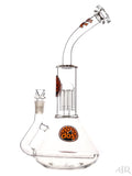 Zob Glass - Beaker Wubbler with Stemless Inline Diffuser and 8-Arm Tree Perc Orange Circle Label Back Side