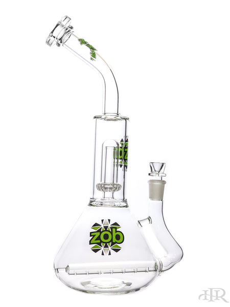 Zob Glass - Wubbler Beaker with Stemless Inline Diffuser and UFO Perc (16") Green and Black