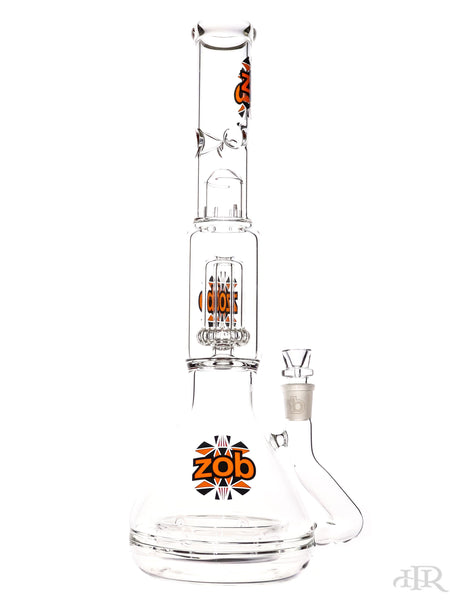 Zob Glass - Stemless Beaker with Zobello Diffuser and UFO Perc (15") Orange and Black Right